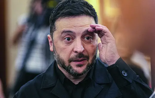 Prezydent Wołodymyr Zełenski bardzo się stara, by odsunąć od siebie wszelkie podejrzenia i uspokoić Ukraińców, Hiszpania, Madryt, 18 listopada 2025 r. fot. Eduardo Parra/Getty Images