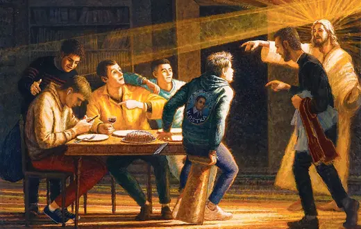 Obraz Brunona Desroche'a aktualizuje scenę biblijną przedstawioną w dziele Caravaggia. Tak jak życie św. Stanisława Kostki pokazuje on, że powołanie każdego człowieka jest tajemnicą i zaczyna się od osobistego spotkania | fot. Materiały prasowe/brunodesroche.fr
