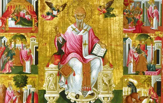 Święty Spirydon, biskup Trimitus, ze scenami z życia, Theodoros Poulakis, XVII wiek. Praca pochodzi ze zbiorów Muzeum Benaki w Atenach | fot. Fine Art Images/Heritage Images/Getty Images