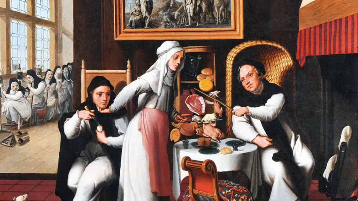 Pieter Aertsen, Scena w klasztorze (ok. 1530-1540). Obraz autorstwa niderlandzkiego malarza, tworzącego w XVI w. w Antwerpii / fot. materiały Muzeum Narodowego w Gdańsku