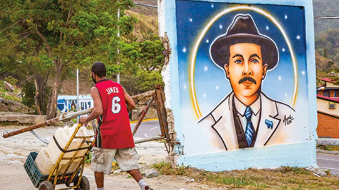 Mural z wizerunkiem José Gregorio Hernandeza w stolicy kraju Caracas. Beatyfikacja, o którą tak długo zabiegali Wenezuelczycy, 30 kwietnia stała się w końcu faktem fot. MIGUEL GUTIERREZ/PAP-EPA