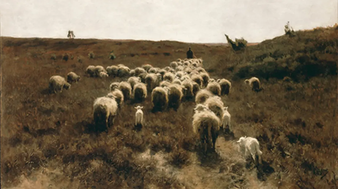 Powrót stada, Laren (ok. 1886-1887). Anthonij „Anton” Rudolf Mauve był holenderskim malarzem realistą, czołowym członkiem szkoły haskiej. fot. Wikipedia