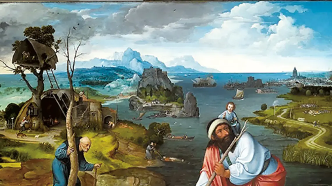 Krajobraz ze św. Krzysztofem, Patinir Joachims, ok. 1524 r. Obraz znaleziony w zbiorach Monasterio de El Escorial | fot. Wikimedia