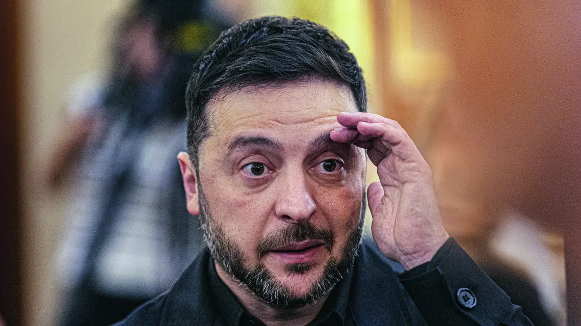 Prezydent Wołodymyr Zełenski bardzo się stara, by odsunąć od siebie wszelkie podejrzenia i uspokoić Ukraińców, Hiszpania, Madryt, 18 listopada 2025 r. fot. Eduardo Parra/Getty Images