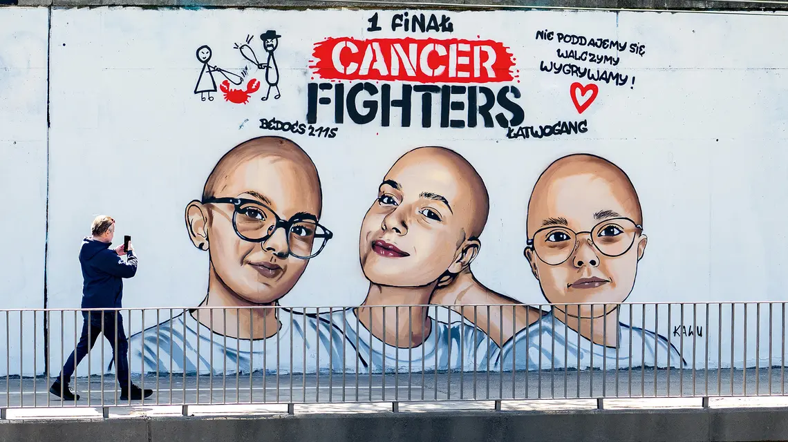 Mural wspierający akcję Cancer Fighters w Poznaniu autorstwa grafficiarza Kawu, 26 kwietnia 2026 r. Fot. Łukasz Gdak/East News