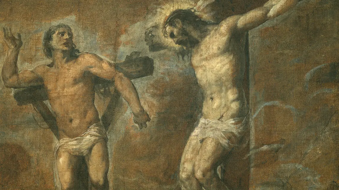 Chrystus i Dobry Łotr. Obraz Tycjana z 1565 r. znajduje się w Galerii Narodowej w Bolonii we Włoszech fot. Mondadori Portfolio/Contributor/Getty Images