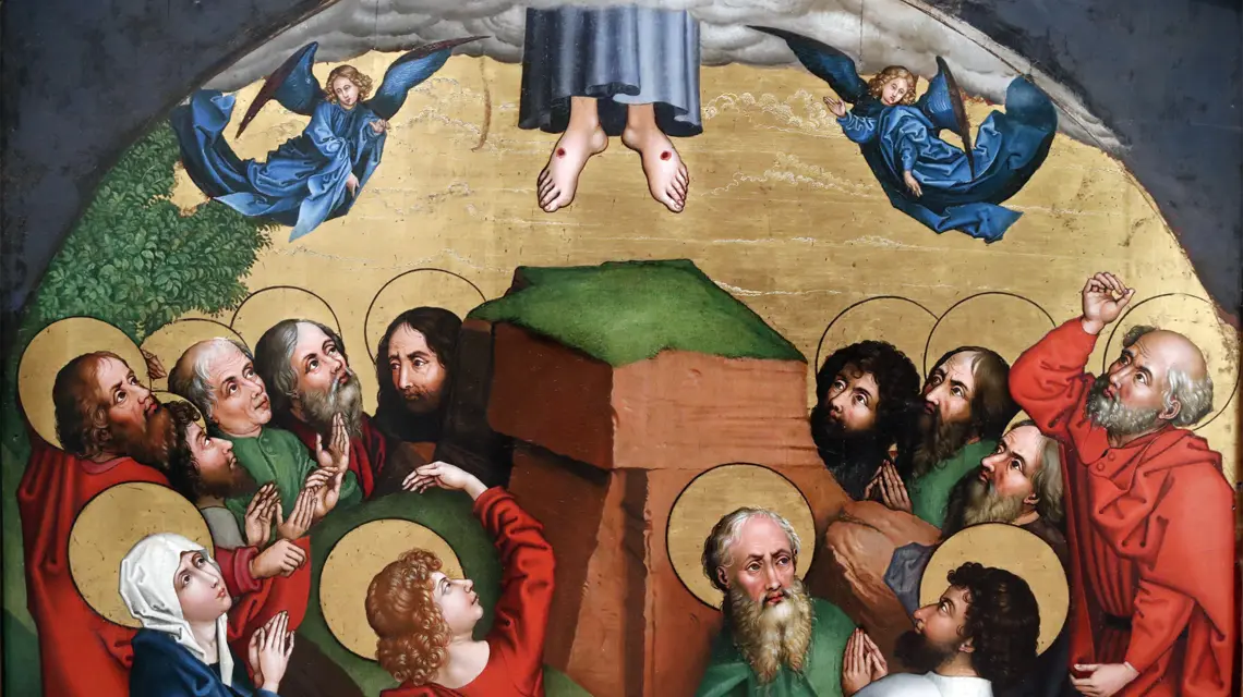 Martin Schongauer, Święto Wniebowstąpienia Jezusa Chrystusa, olej na desce, koniec XV w. Colmar, Francja. Wniebowstąpienie nie może być rozumiane jako zwykłe „odejście” czy „rozstanie się” z uczniami – wręcz przeciwnie, tajemnicze odejście Chrystusa oznacza nową formę Jego bliskości | fot. Godong/Universal Images Group/Getty Images