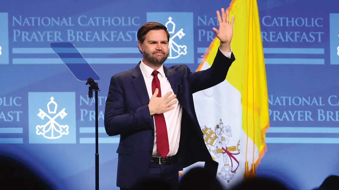 Wiceprezydent USA J.D. Vance podczas 20. dorocznego Narodowego Katolickiego Śniadania Modlitewnego w Waszyngtonie, 28 lutego 2025 r. | fot. Ting Shen/AFP/East News