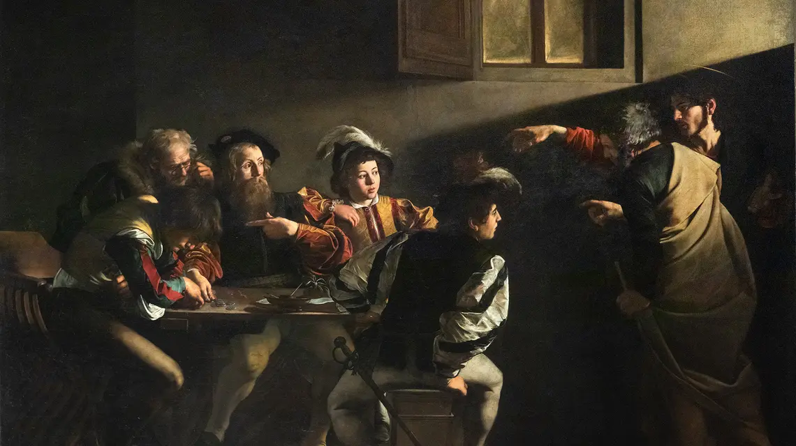 Caravaggio, Powołanie świętego Mateusza, 1599 r. | Fot. Wikimedia Commons