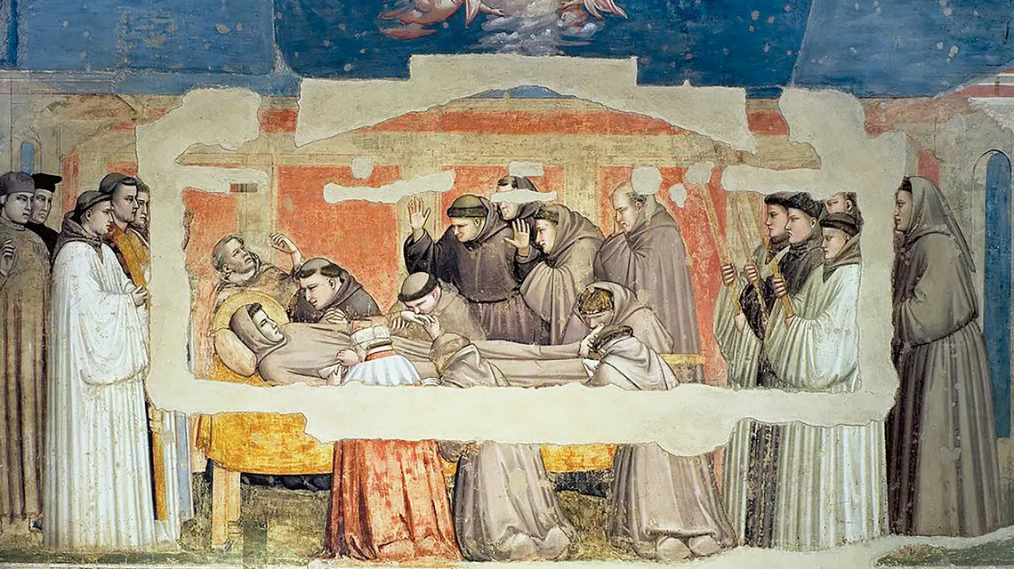 Sceny z życia św. Franciszka – śmierć i wniebowzięcie, Giotto di Bondone, Bazylika św. Krzyża we Florencji, ok. 1325 r. | fot. Wikimedia Commons