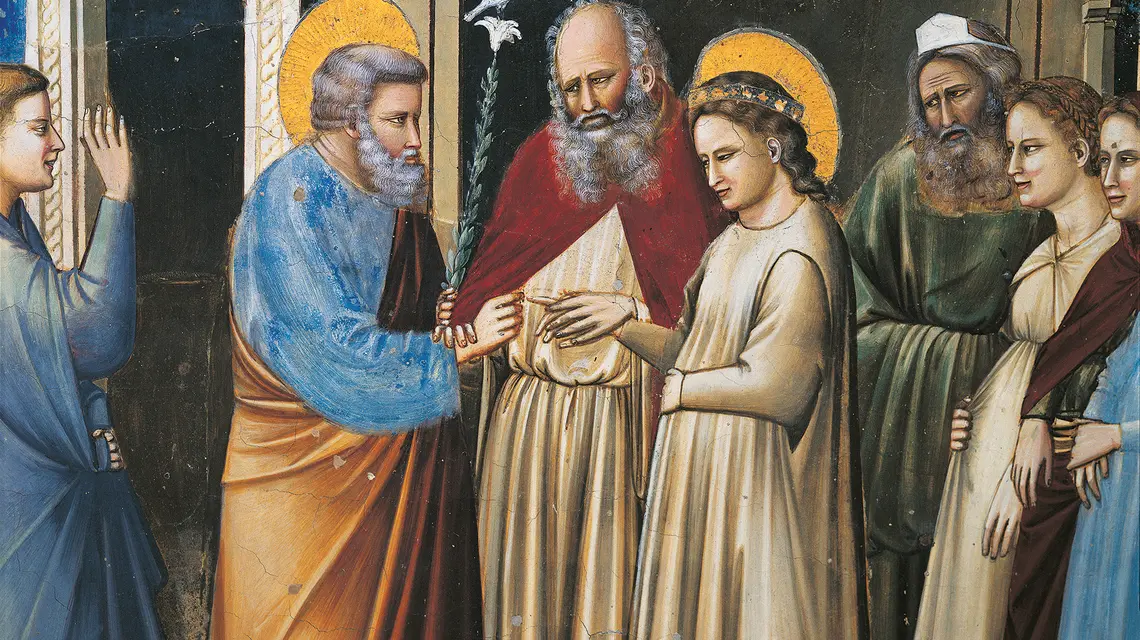 Giotto, Zaślubiny Marii (detal z cyklu fresków: św. Józef z kwitnącą laską), ok. 1304–1306, Kaplica Scrovegnich, Padwa, Włochy | fot. Hulton Fine Art Collection/Getty Images