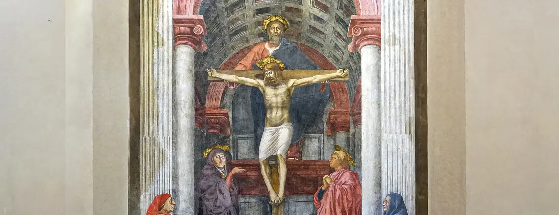 Renesansowy fresk Masaccia, Trójca Święta (ok. 1425–1427), w Bazylice Santa Maria Novella we Florencji. Widoczni na zdjęciu zwiedzający pozwalają poczuć monumentalną skalę tego przełomowego dzieła sztuki sakralnej | fot. Flickr