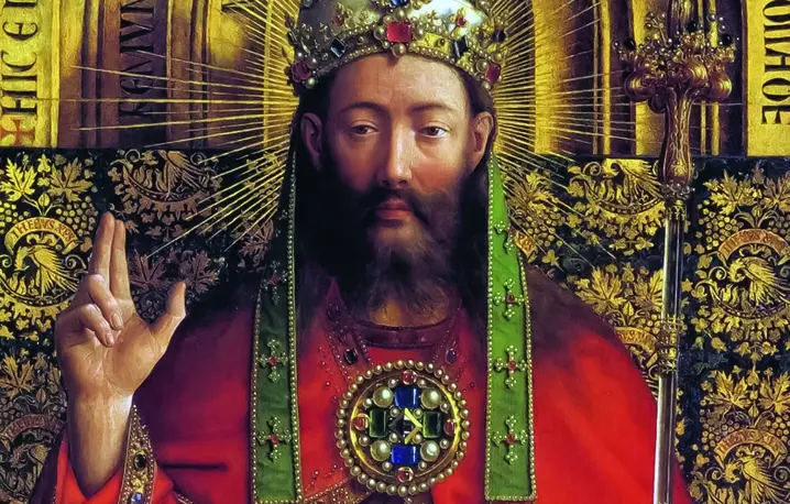 Fragment Ołtarza Gandawskiego, przedstawiający Chrystusa Króla. Dzieło, którego głównym tematem jest odkupienie ludzkości przez ofiarę Chrystusa, wykonane zostało przez Huberta i Jana van Eycków, ukończone w 1432 r. fot. WIKIPEDIA