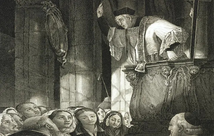 Kazanie, rycina Cateriny Piotti Piroli na podstawie obrazu Giuseppe Molteniego, Wystawa Sztuk Pięknych w Mediolanie, 1845 r. fot. DEA/BIBLIOTECA AMBROSIANA/Getty Images 