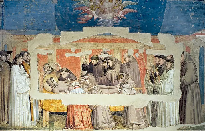 Sceny z życia św. Franciszka – śmierć i wniebowzięcie, Giotto di Bondone, Bazylika św. Krzyża we Florencji, ok. 1325 r. | fot. Wikimedia Commons
