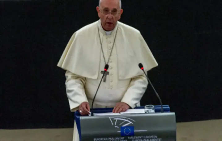 Papież przemawiający w Parlamencie Europejskim, 2014r. 