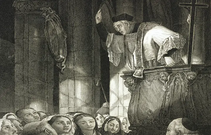 Kazanie, rycina Cateriny Piotti Piroli na podstawie obrazu Giuseppe Molteniego, Wystawa Sztuk Pięknych w Mediolanie, 1845 r. fot. DEA/BIBLIOTECA AMBROSIANA/Getty Images 