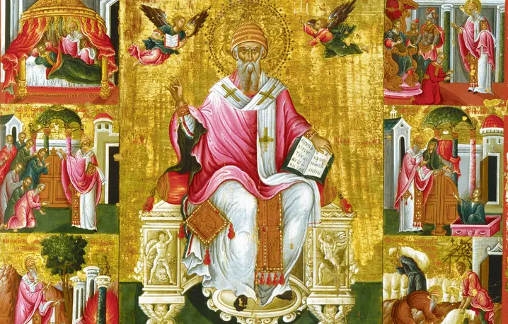 Święty Spirydon, biskup Trimitus, ze scenami z życia, Theodoros Poulakis, XVII wiek. Praca pochodzi ze zbiorów Muzeum Benaki w Atenach | fot. Fine Art Images/Heritage Images/Getty Images